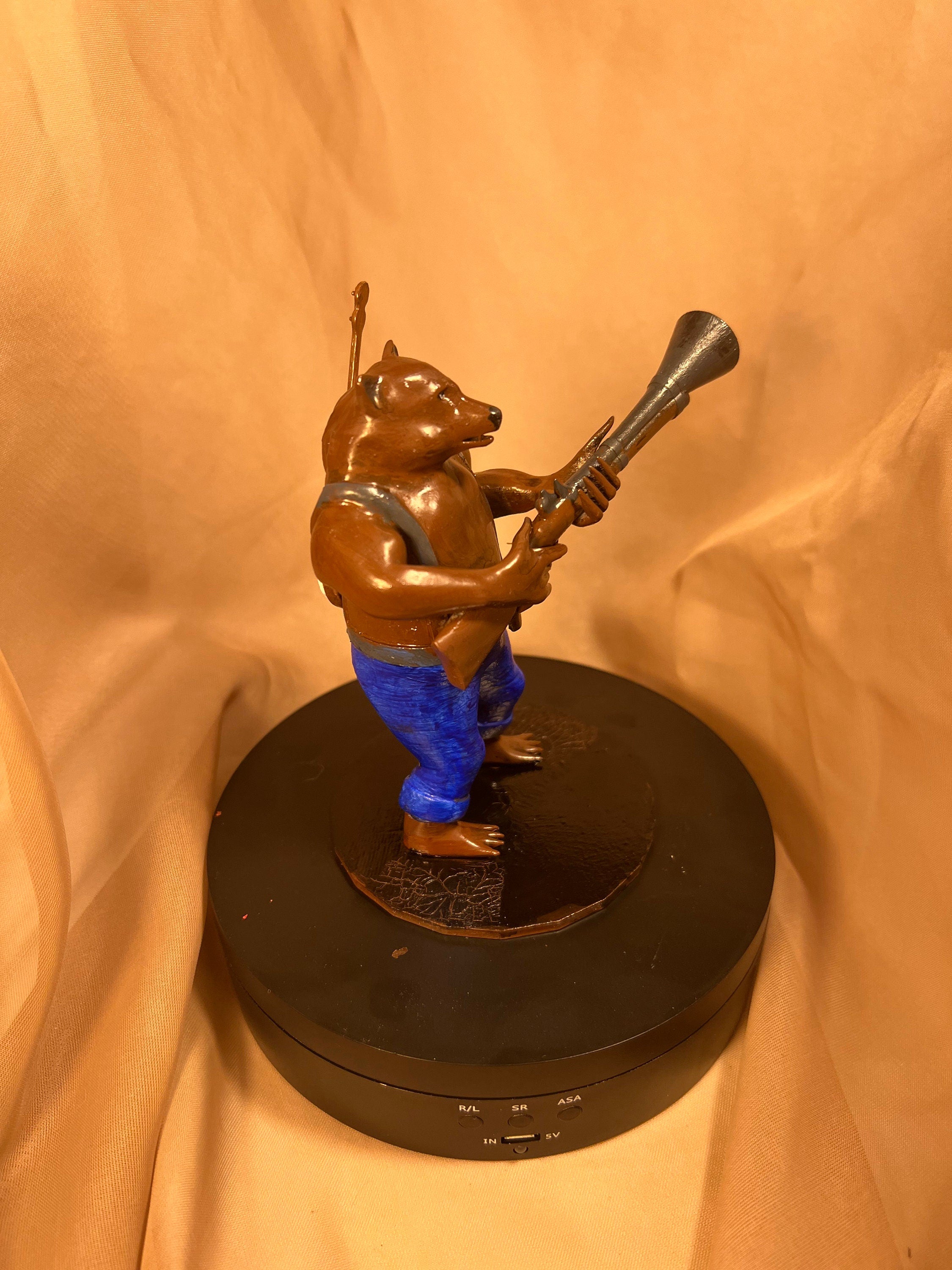 Bamboo the Bear-man character with a Banjo / Fantasy Bear Figure