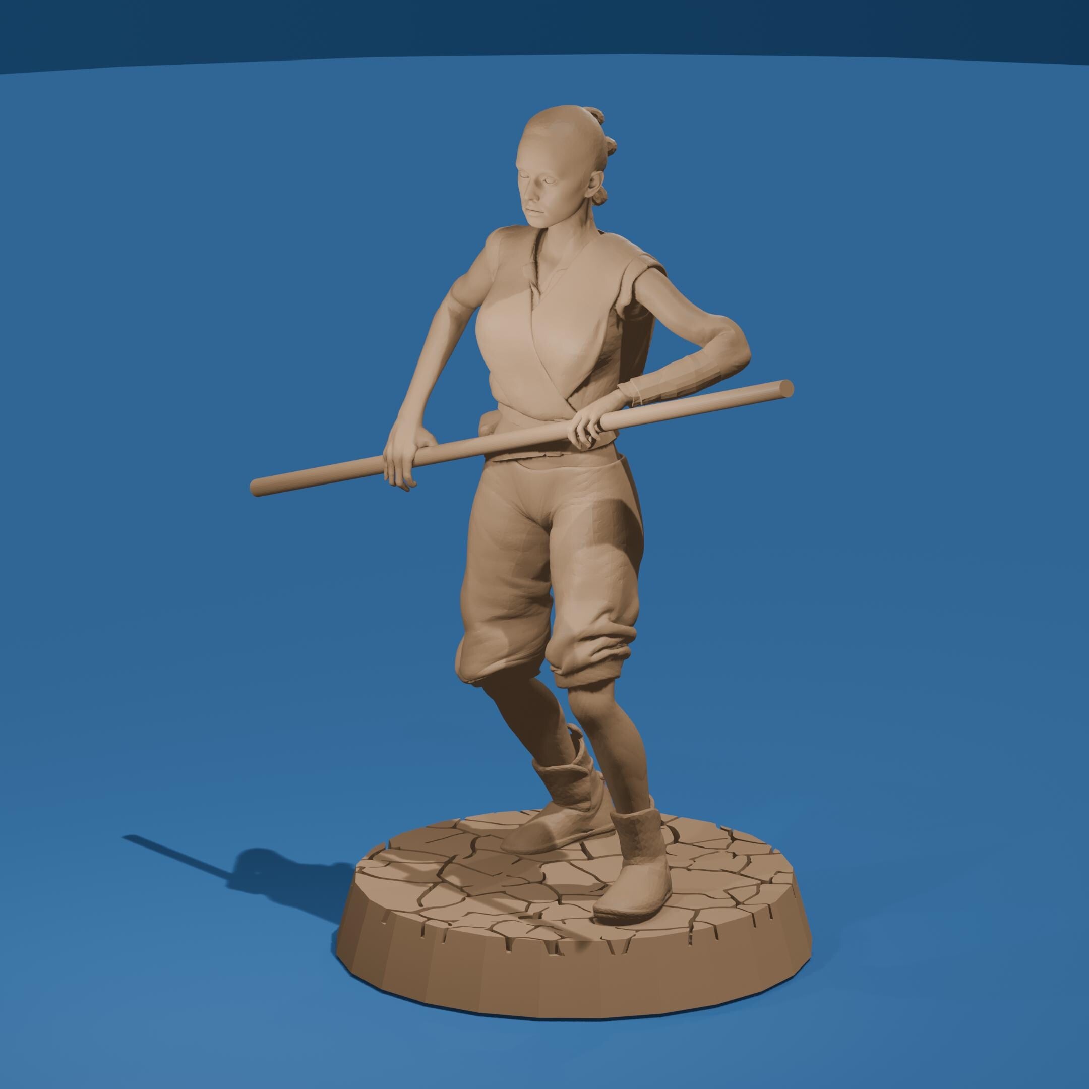 Wasteland Fighter Woman with Staff Post-Apocalyptic Model
