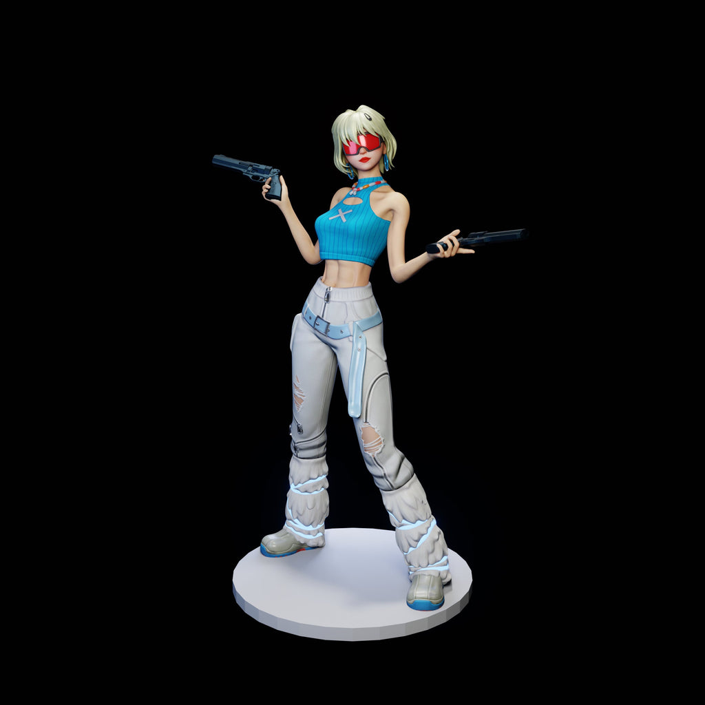 Anime Gun Girl Figurine, Dual Pistol Warrior