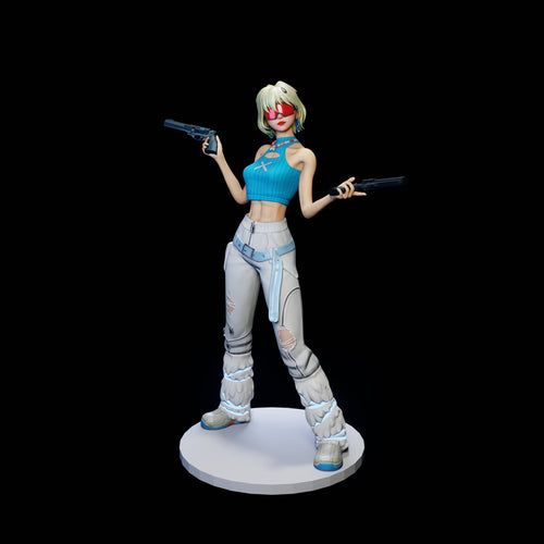 Anime Gun Girl Figurine, Dual Pistol Warrior