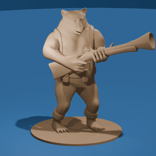 Bamboo the Bear-man character with a Banjo / Fantasy Bear Figure