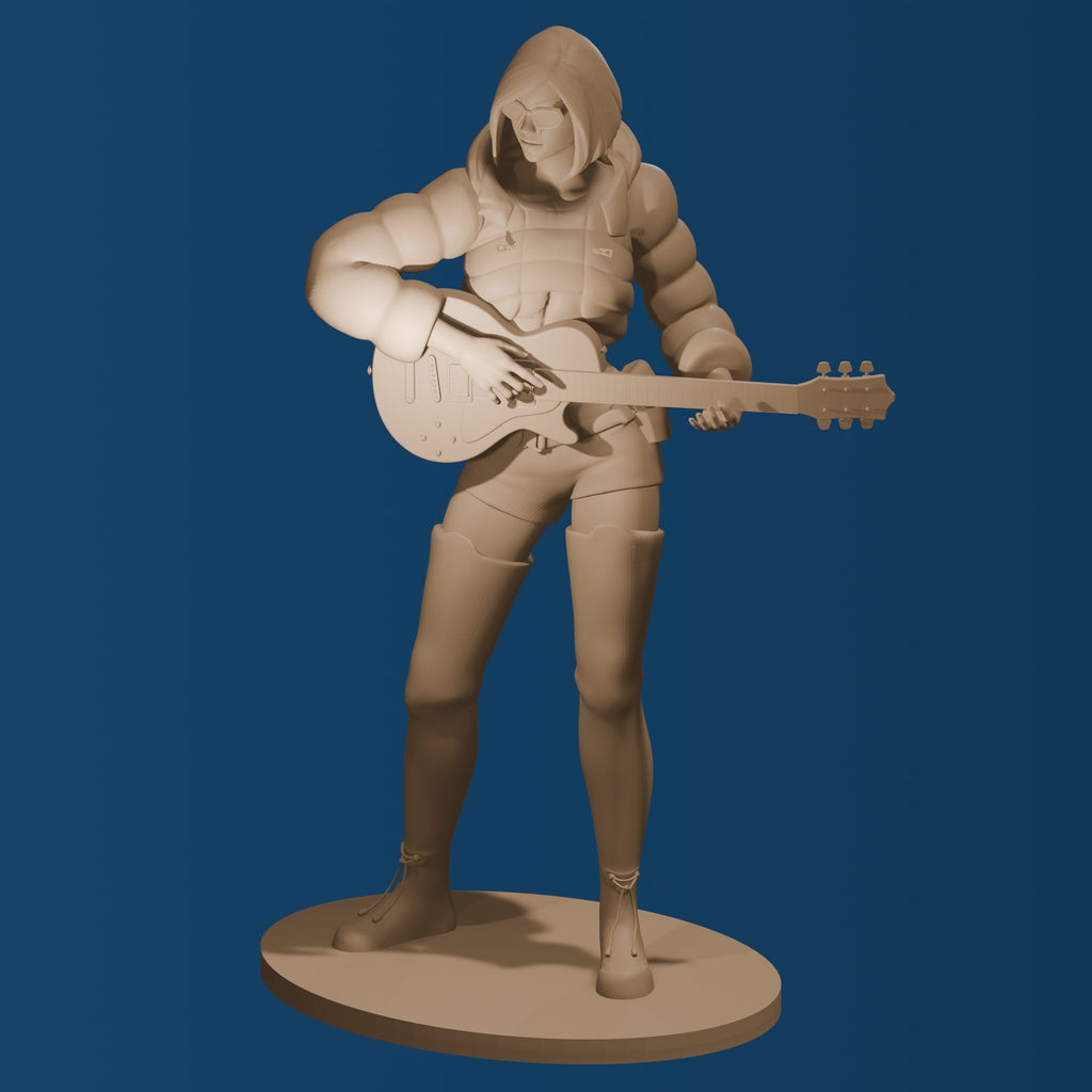 Guitar Girl 3D Print Figurine, Rock Star Decor
