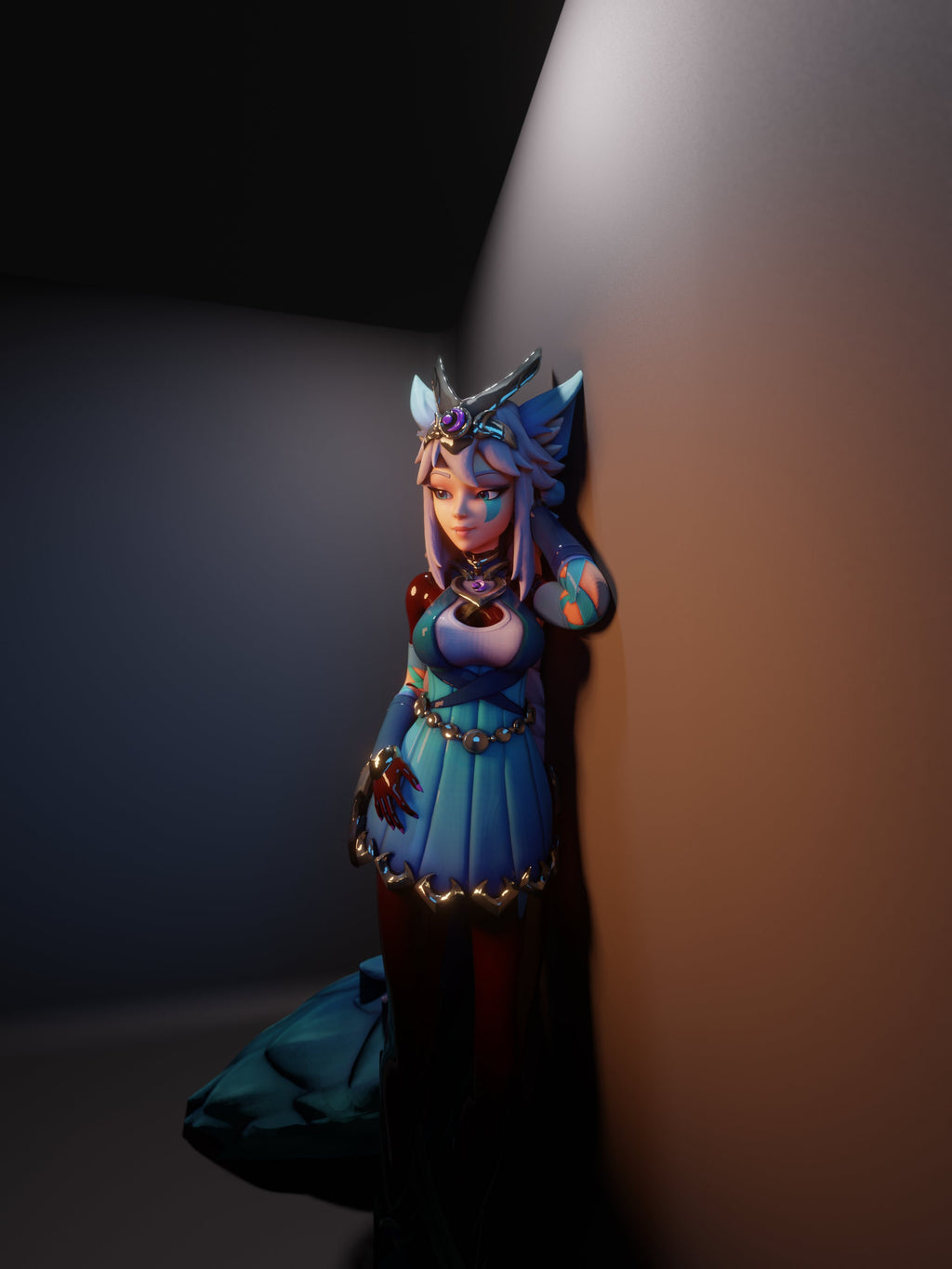 3D Printed Fox Girl Figurine: Whimsical Fantasy Decor