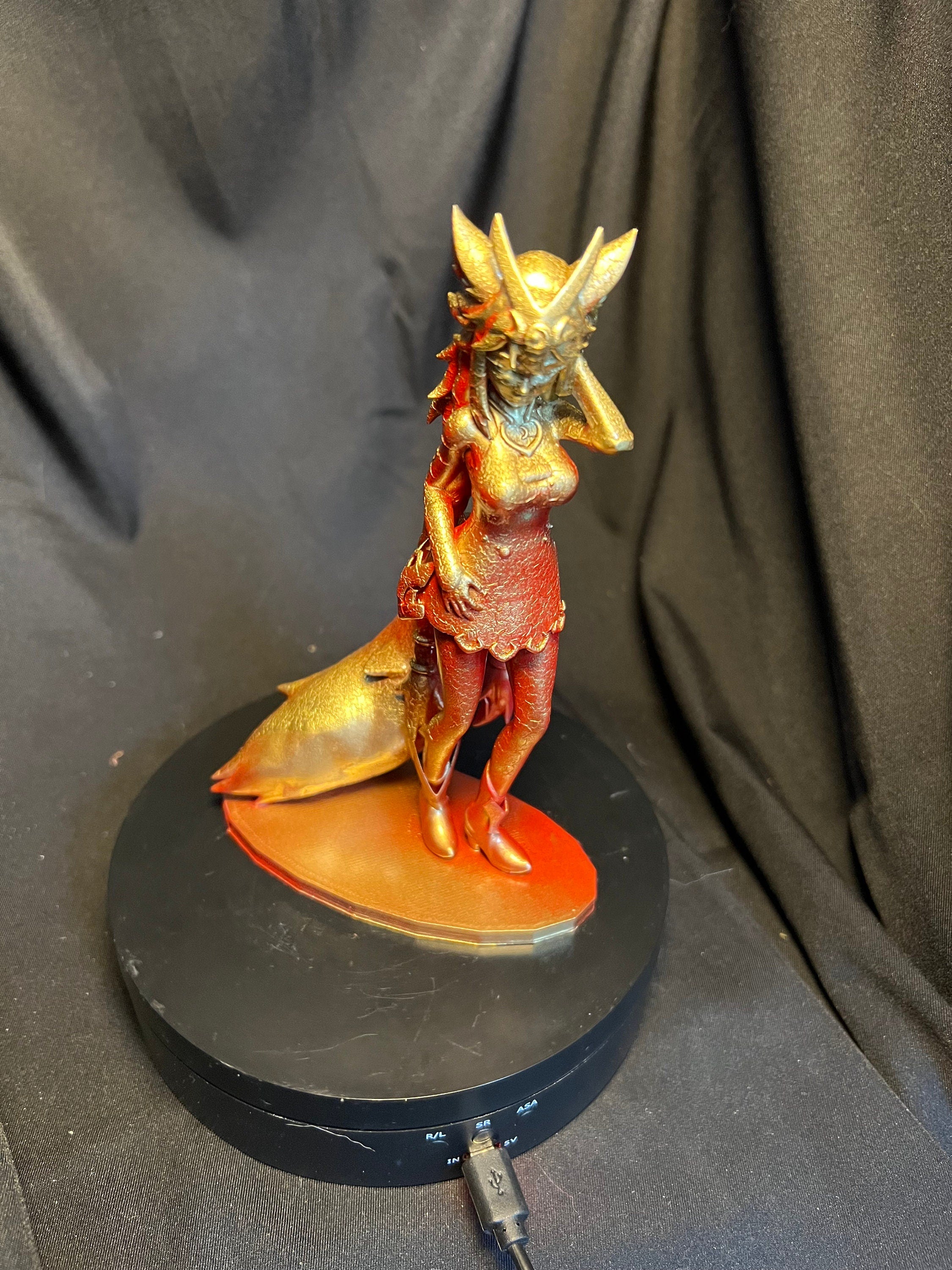 3D Printed Fox Girl Figurine: Whimsical Fantasy Decor