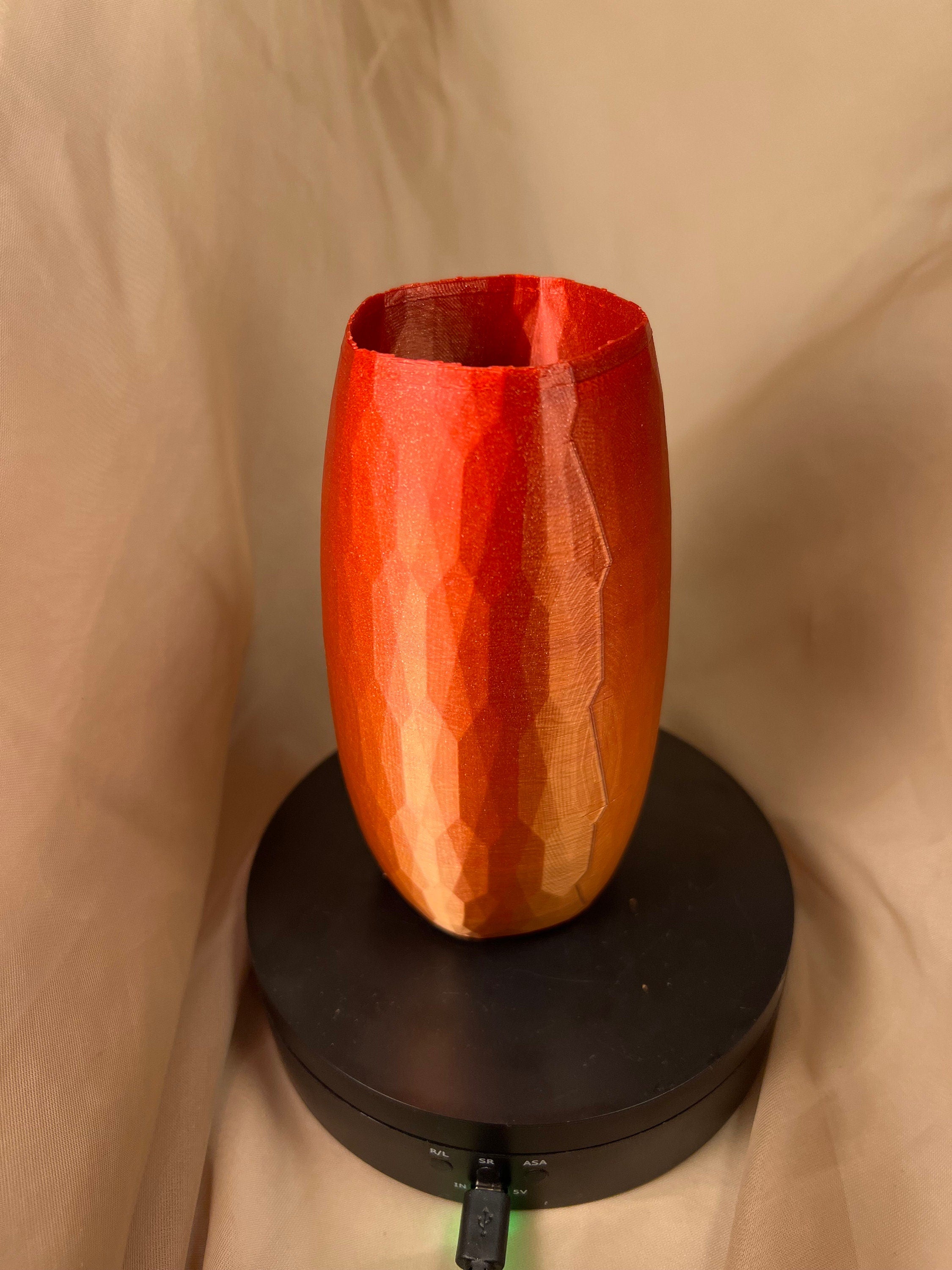Faceted Vase, 3D Printed Decorative Vase, Red and Black Home Decor
