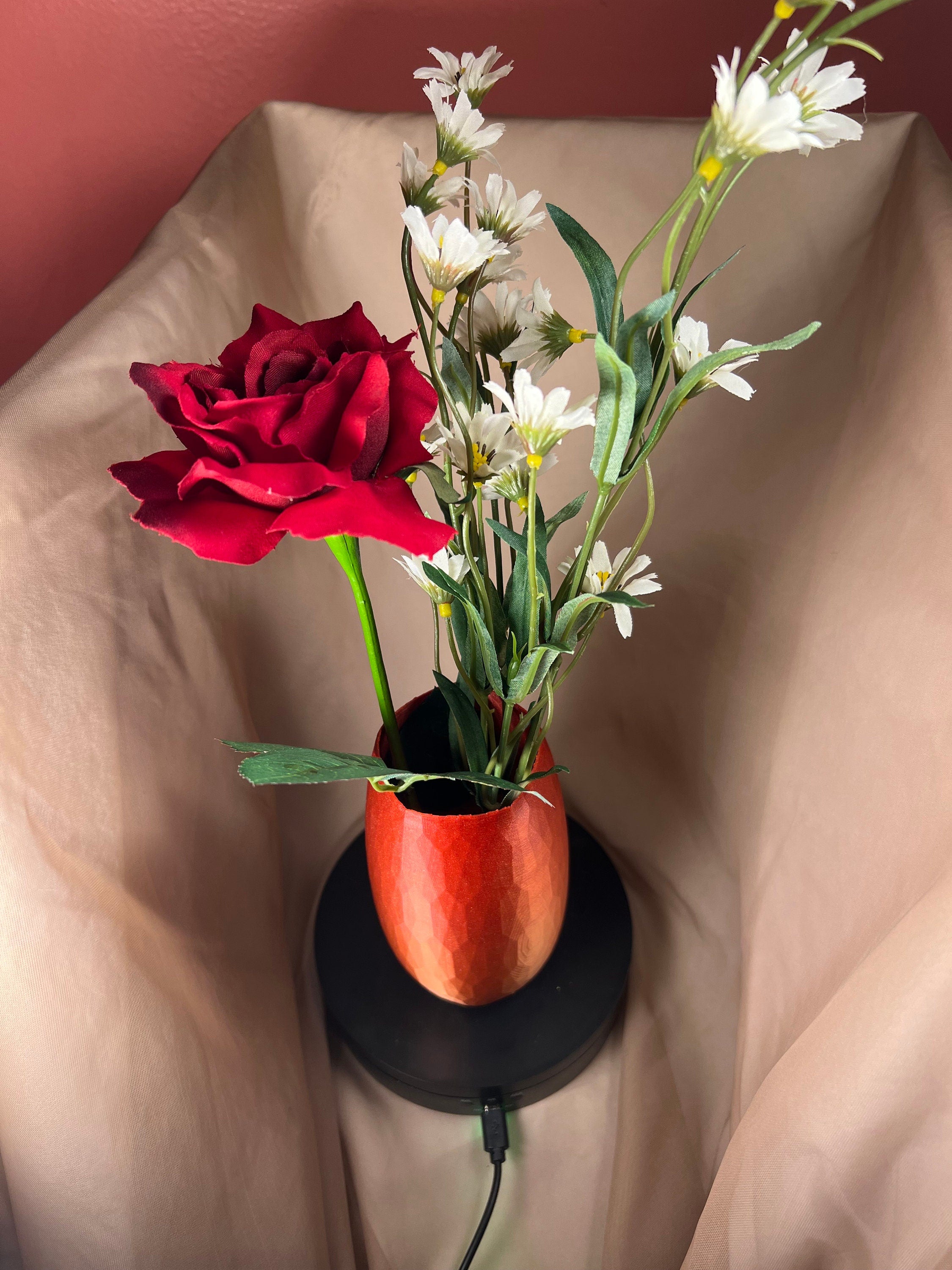 Faceted Vase, 3D Printed Decorative Vase, Red and Black Home Decor