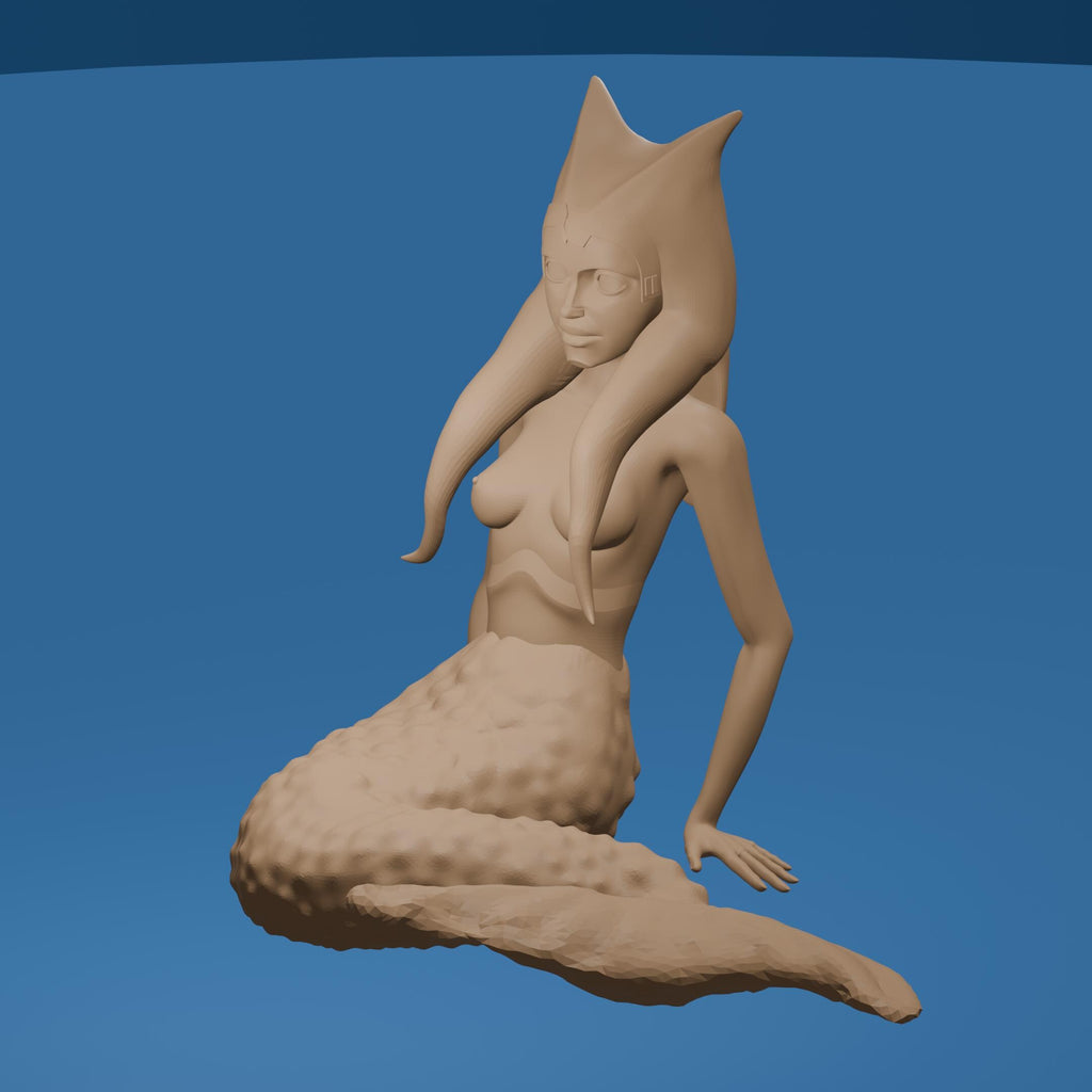 Orange Space Alien Mermaid: Unpainted 3D Model (4 inches)