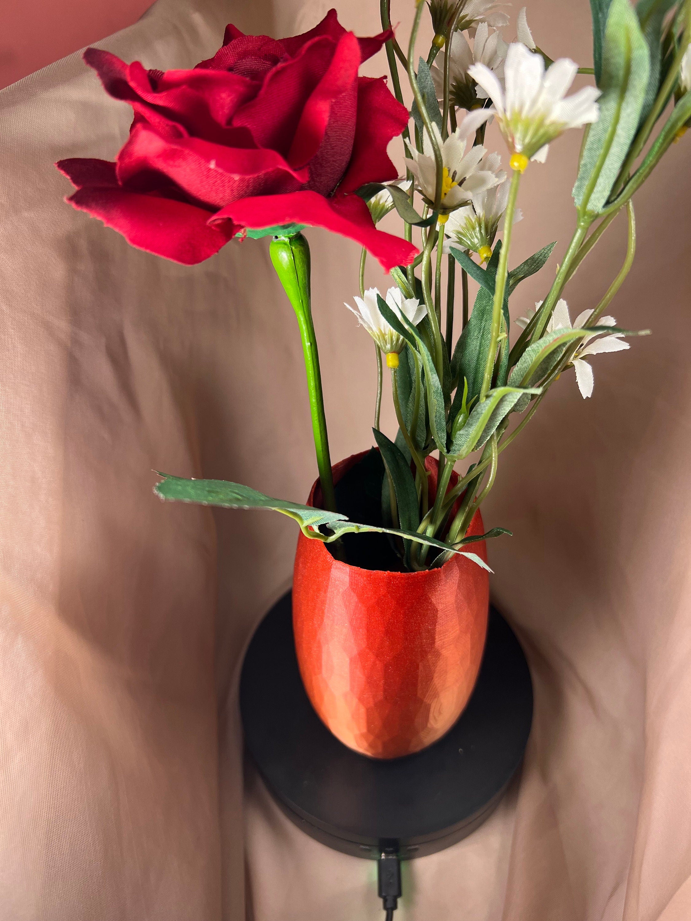 Faceted Vase, 3D Printed Decorative Vase, Red and Black Home Decor