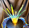 Splash Shaped Clear Green and Gold Flower Vase