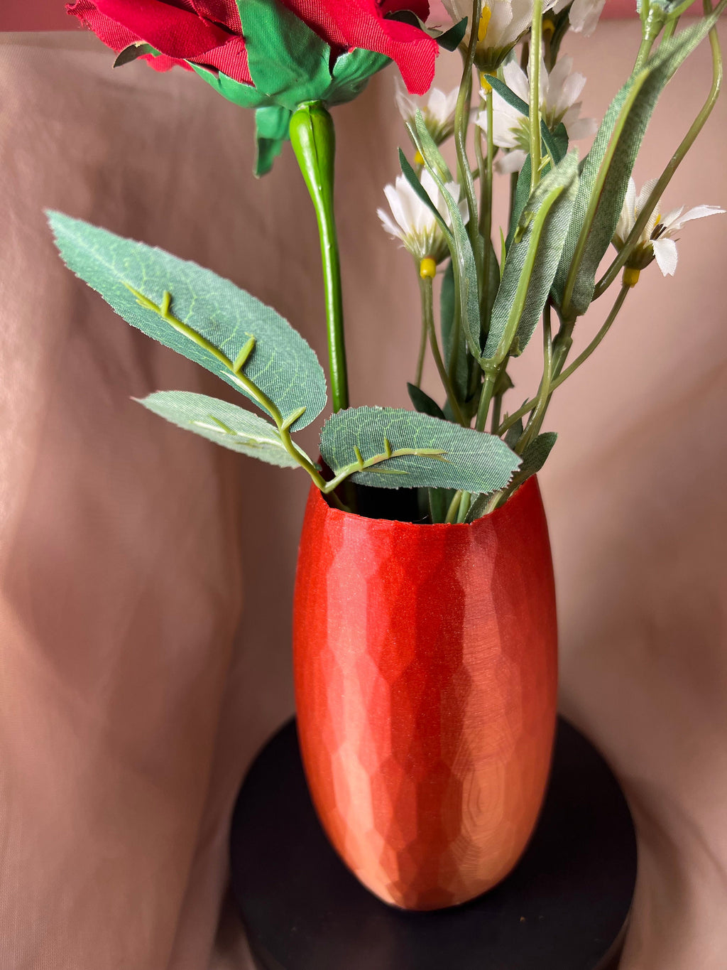 Faceted Vase, 3D Printed Decorative Vase, Red and Black Home Decor