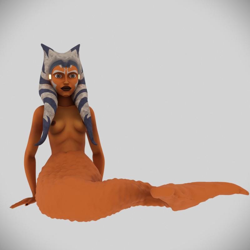 Orange Space Alien Mermaid: Unpainted 3D Model (4 inches)