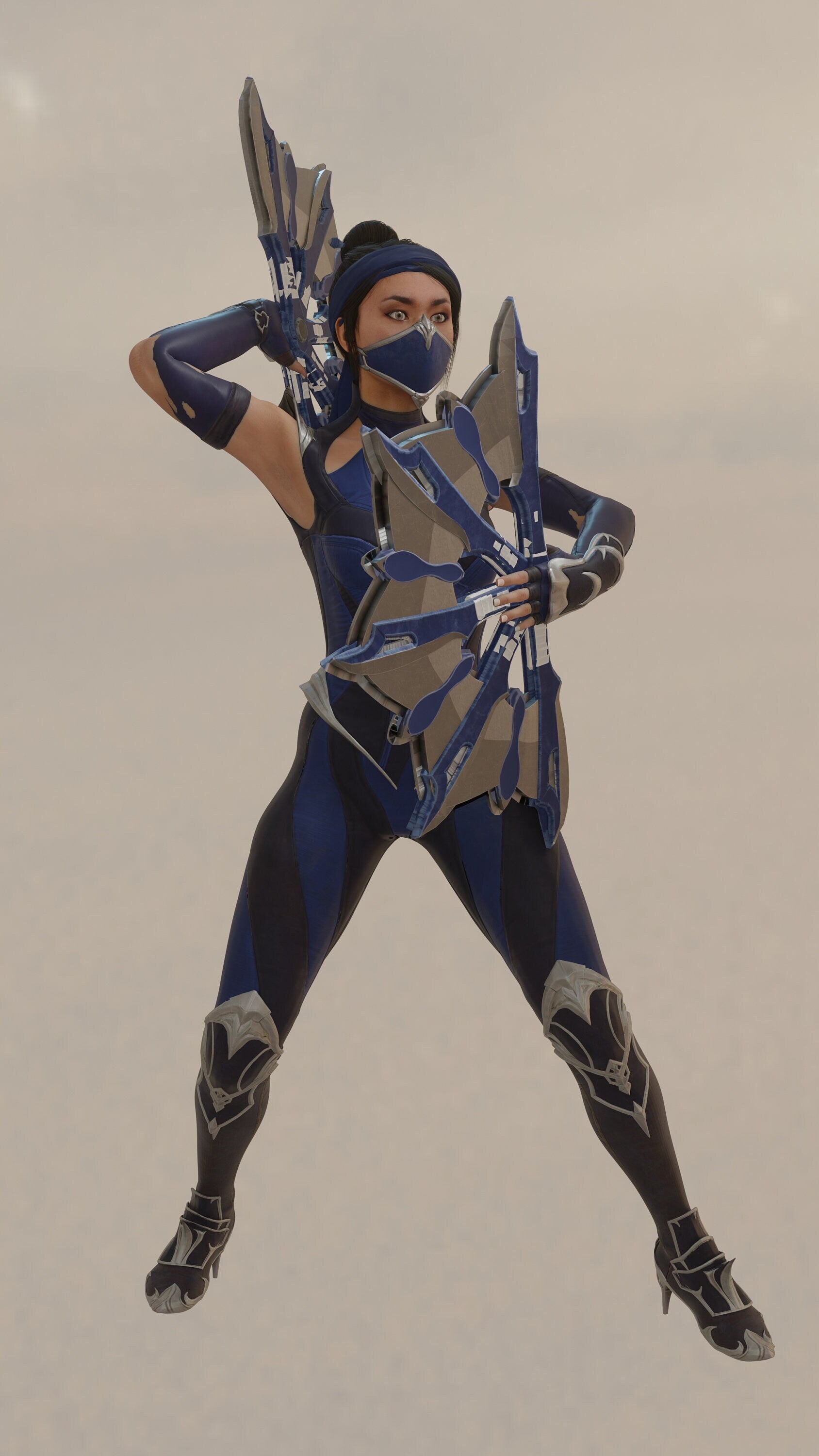 Ninja Woman Figurine / Fan Wielding Warrior Figure