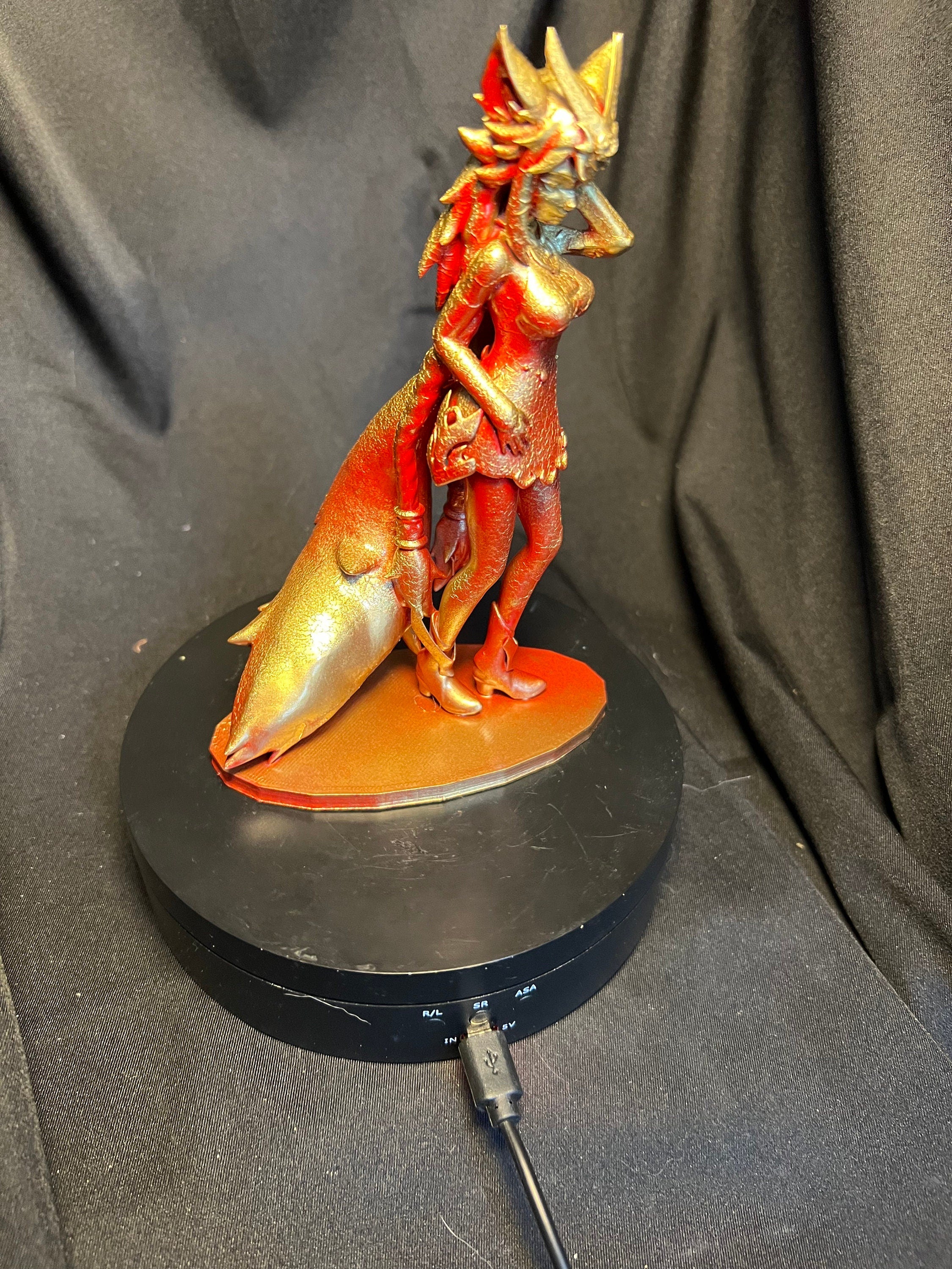 3D Printed Fox Girl Figurine: Whimsical Fantasy Decor